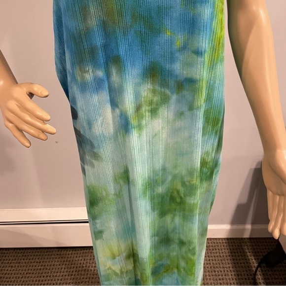 Tie dye 3X plus size tank maxi dress side slit blue green galaxy microrib - Picture 6 of 7